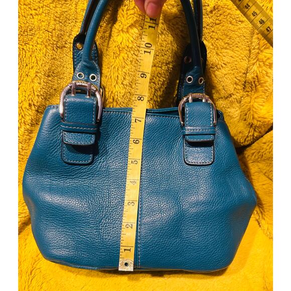 Tignanello Handbag Purse Steel Blue Pebbled Leather Double Handles Small Bag - Picture 9 of 11